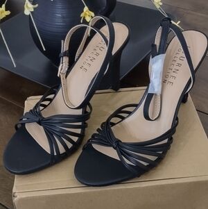 Journee Collection Black Vegan Leather Strappy Heels Size 8